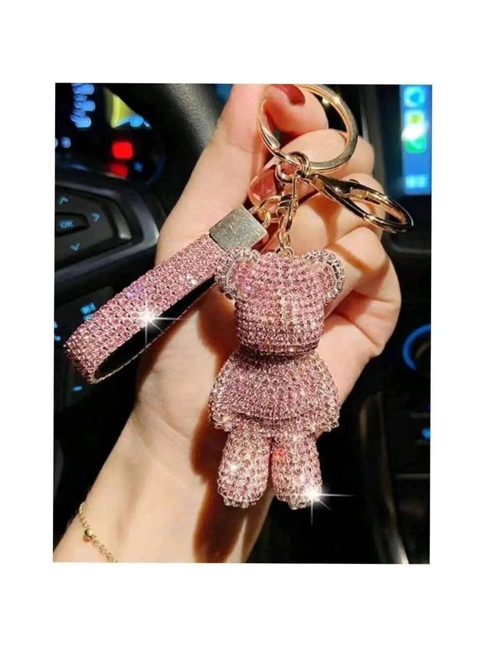 Trendy Rhinestone-embedded Bear Shaped Keychain For Women